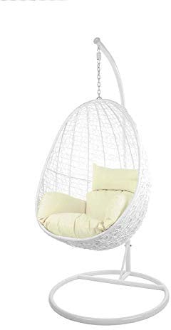 Kideo Swing Chair, Lounge-Möbel, Loungesessel Polyrattan, Hängestuhl, Hängesessel mit Gestell & Kissen (weiß/Elfenbein)