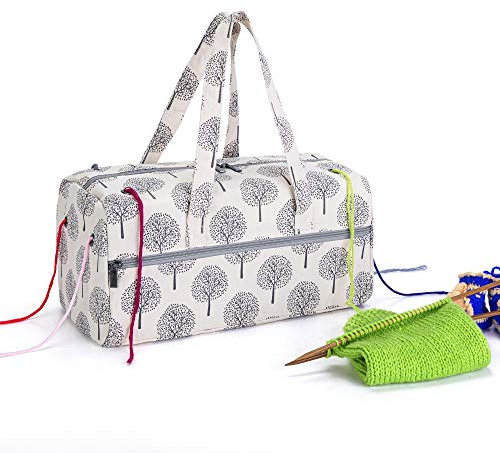 Luxja Aufbewahrungstasche für Wolle, Stricken Tasche für Garn Stränge, Häkelnadeln, Stricknadeln (bis 14 Zoll) und Andere Zubehör, Bäume