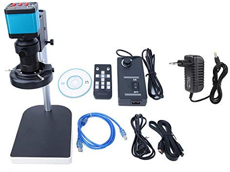 microscopio digitale, 14MP HDMI HD USB Digital milioni di pixel LED Industria video Videocamera per microscopio con innesto a C Set per videoregistratore da laboratorio TF Scheda video(Unione Europea)
