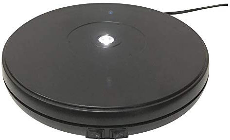 fotoconic Black Electric Motorized Rotating Turntable Display Stand with LED, 10 Inch / 25cm Diameter, 10KG Centric Loading for Shop Display