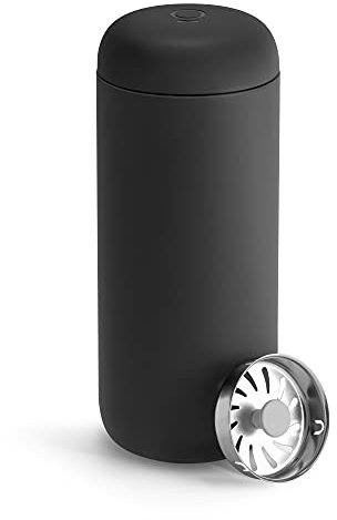 Fellow Carter Move Travel Mug - Vacuum-Insulated Stainless Steel Coffee and Tea Tumbler with Ceramic Interior and Splash Guard, Matte Black, 16 oz Cup