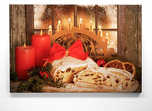 Bezauberndes Wandbild zu Weihnachten, Schwibbogen - als großes XXL Leinwandbild 120x80cm. Ideal als Hintergrund und Dekoration für Wohnzimmer & Schlafzimmer. Aufgespannt auf 2cm Holzrahmen