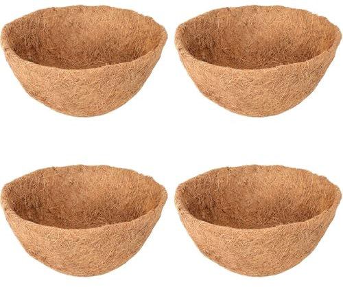 Halatool 4 cestas colgantes redondas de coco de 35,5 cm, 100% de repuesto natural de fibra de coco para macetas de jardín, macetas de hierbas y verduras