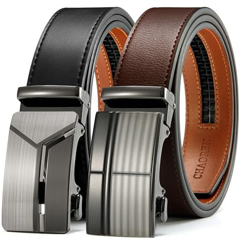 CHAOREN Gürtel Herren 2er-Pack, 35mm Automatik Ledergürtel mit Ratsche - Passgenau Zuschneidbar, Ideal als Geschenk