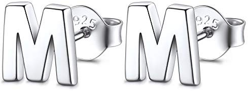 FOCALOOK Damen Ohrstecker Buchstabe M Ohrringe Silber Initiale Letter Ohrstecker Silber Ohr Piercing minimalistische Ohrringe Schmuck Accessoire für Valentinstag