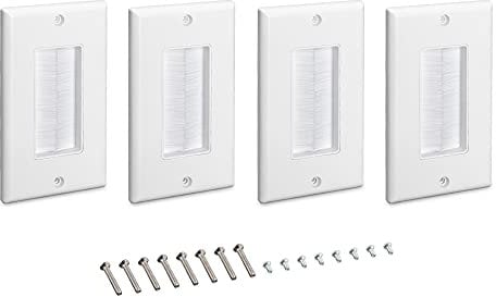 kwmobile 4x Placa de pared con cepillo - Set de pasacables para enchufes - Cubierta empotrable para tapar cables salidas hoyos cableado - Blanco