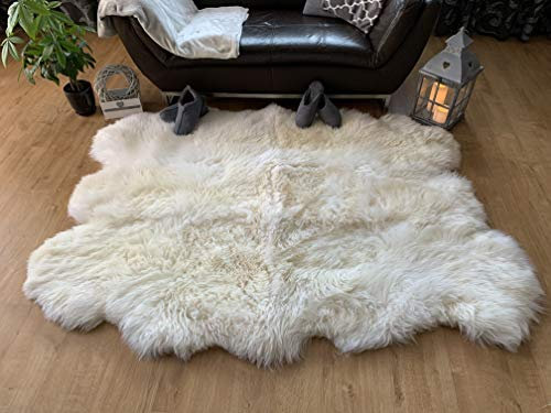 Sheepmania Sexto Lammfell Teppich Echt Ungeschoren - Dichtes Langhaar Schaffell Echt bis 10 cm - Schaffell Teppich Decke Kamin Lammfelldecke Kinderwagen - Weiß
