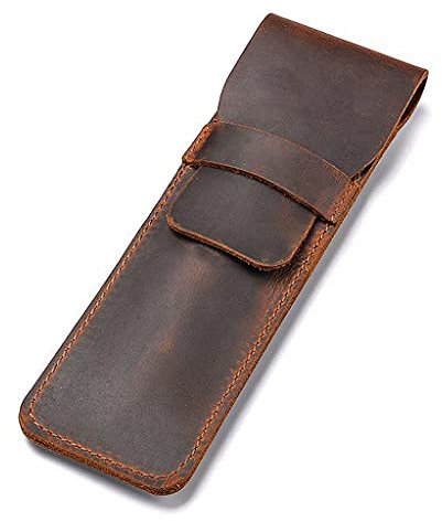 Aabellay Leather Pen Case Holder Handmade Fountain Multi Pens Pouch Crazy Horse Leather Pen Protective Sleeve Cover – Brown S Size