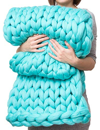 Chunky Knit Blanket Throw - Large Knitted Grey Throws For Sofa & Bed (80x100), Lake Green