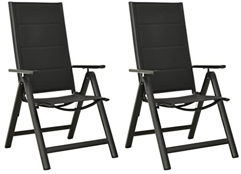 vidaXL 2X Gartenstuhl Klappbar Hochlehner Klappstuhl Campingstuhl Stuhl Klappsessel Gartenmöbel Outdoor Textilene Aluminium Schwarz