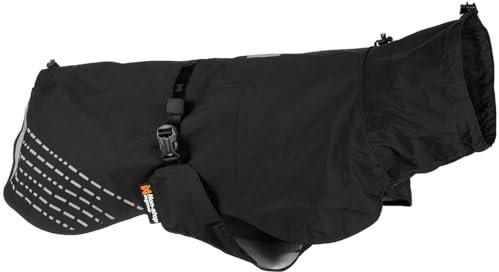 Non-Stop dogwear Fjord Regenmantel, wasserdichte Hunderegenjacke, verstellbar und atmungsaktiv mit reflektierenden, Leinenöffnungen und Beingurten, Schwarz für große Hunde, Größe 70