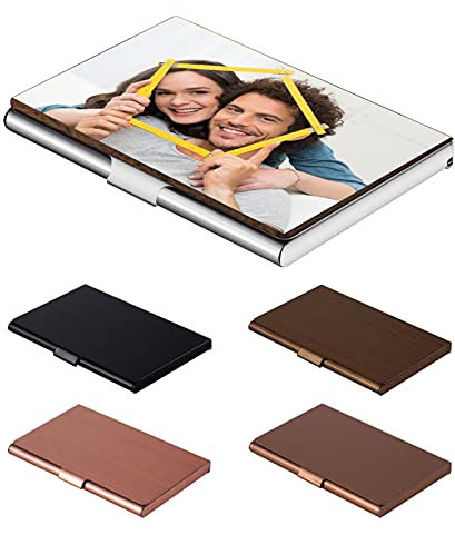 OXYEFEI Porte Cartes de Visite, Texte et Images de Gravure Personnalisés,Etui Porte-Cartes de Visite Portable en INOX,Porte-Cartes Mâle et Femelle pour Cartes de Crédit, Cartes d'identité