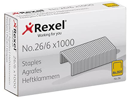 Rexel (2115727) Nr. 56 (26/6) Heftklammern, bis zu 20 Blatt, Standardgröße für Desktop-Hefter und Zange, graue Box mit 20 x 1000 (20.000) Heftklammern