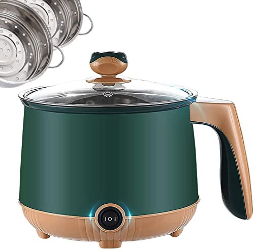 Mini Rice Cooker&Hot Pots,1.8l Cooker Non-Stick Frying Pan - Stainless Steel Steaming Grid/Anti-Scalding Handle,3 Layers Rapid Noodles Pot -Overheat and Boil Dry Protection, for Home,Office,Green