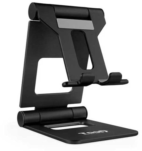 TooQ PH-KEOPS-Noche - Verstellbarer Desktop-Ständer für Telefone/Tablets bis 10, Schwarz