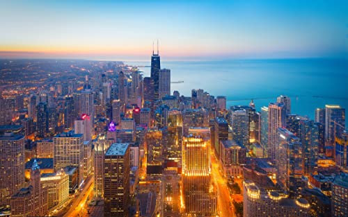 VLIES Fototapete-CHICAGO-(PF6684)-500x280 cm-USA Amerika Stadt Metropole Lake Michigan Gebäude Tower Hafen Meer Brücke Landschaft Dekor Panorama XXL Wandbild Poster Tapete