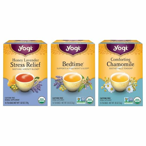 Yogi Tea Relaxation & Stress Relief Variety Pack – Mother’s Day Gift Set - 16 Tea Bags per Pack (3 Packs) - Relaxing Tea Sampler - Includes Honey Lavender Stress Relief, Bedtime Tea & Comforting Chamomile