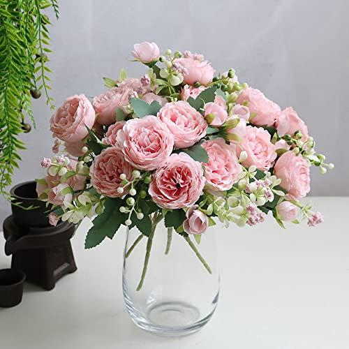 NatureMan 3 mazzetti di fiori artificiali per la decorazione di fiori finti in seta, peonia, bouquet sintetici, per matrimoni, feste, compleanni, anniversari, festival, colore: rosa