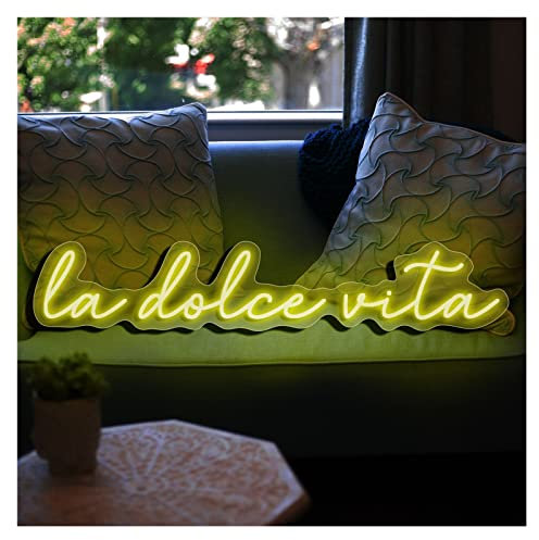 DzizJNC Enseigne au Néon 'La Dolce Vital' Lights Mur d'art Visuel LED Personnalisé Light Up Sign Neon pour Décoration Murale de Fête de Mariage (Color : Lemon Yellow, Size : 60x12cm(23x4.7in))
