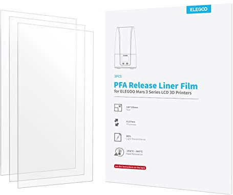 ELEGOO PFA (FEP V2.0) Release Film 3PCS 3D Drucker Zubehör Ersatzteile für ELEGOO Mars 3/Mars 3 Pro Resin 3D Drucker 146 * 195 und 0.127 mm Dicke mit 95 Prozent Lichtdurchlässigkeit