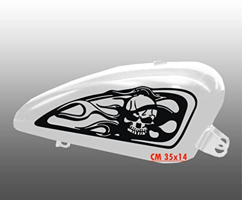 Kit 2 adesivi moto serbatoio teschio fiamme skull chopper harley custom vintage cod. 1670 (070 NERO, OPACO (matt_opaque))