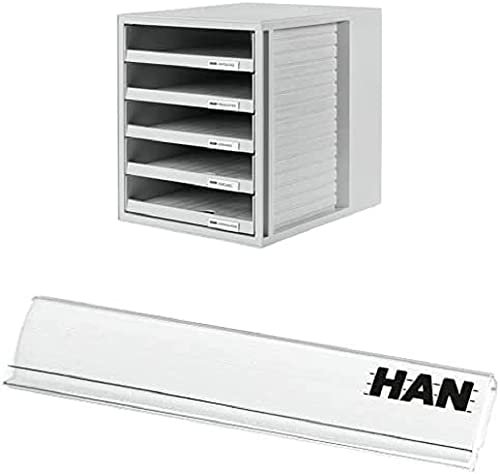 HAN Schubladenbox mit offenen Schubladen + HAN Beschriftungsclip, für die professionelle Beschriftung von Briefablagen