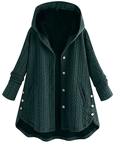 SRZYMJ Steppjacke Damen Übergangsjacke, Kapuzenjacke Lang Steppjacke Leicht Mit Kapuze Stepp Strickjacke Damen Winterparka Lang Kunstpelz Stola Wollmantel Lang Doppeljacke Damen Windbreaker