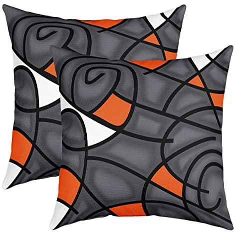 Geometrische Kissenbezüge 55x55cm 2er Set Kissenbezüge Weiche Geometrie Orange Grau Weiß Kissenbezug Kissenhülle Für Schlafzimmer Moderne Abstrakte Kunst Sofakissen Couchkissen für Sofa