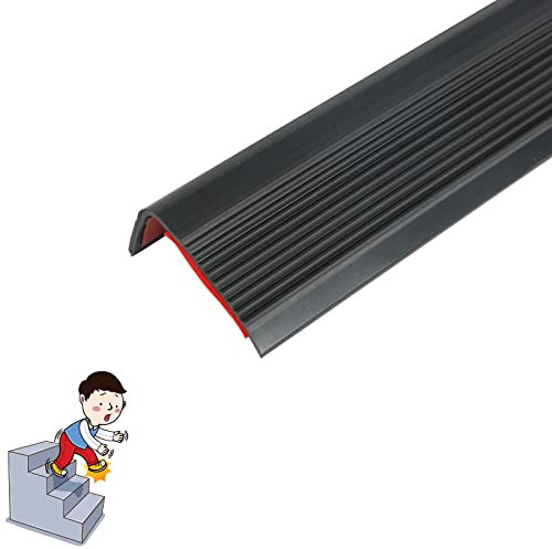 Perfil de ángulo L para escaleras, perfil angular de 1 m, antideslizante, perfil de ángulo de PVC, autoadhesivo, protección para bordes de escaleras, color negro