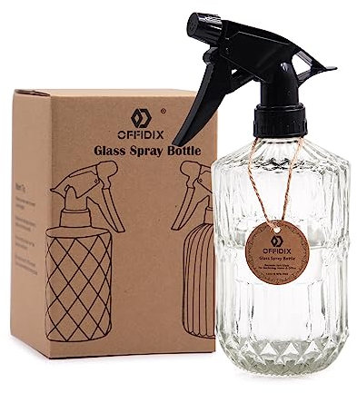 OFFIDIX Plant Mister, Handheld Pressure Fine Mist Spray Bottle 0.43L Glass Spray Bottle with Adjustable Nozzle for Indoor and Outdoor Gardening or Home Cleaning(Transparent)