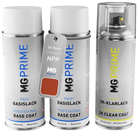 MG PRIME Autolack 2K Spraydosen Set für Dacia NPP Rouge Goji Metallic/Goji-Rot Metallic Grundlack Basislack 2 Komponenten Klarlack Sprühdose