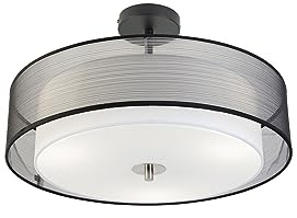 QAZQA - Modern Smarte Deckenleuchte I Deckenlampe I Lampe I Leuchte schwarz mit weiß 50 cm inkl. 3-flammig WiFi A60 - Drum mit Schirm Duo Dimmer I Dimmbar I Wohnzimmer I Schlafzimmer - Textil Rund - L
