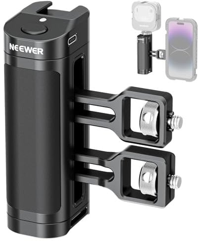 NEEWER Seitengriff mit kabelloser Fernbedienung, Auslöser für Handy Käfig Video Rig, 2 Montageadapter mit 1/4 Schrauben und Positionierungsstiften, kompatibel mit SmallRig Käfigen, PA005E