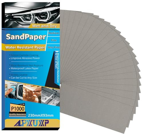 ALPXUXP Schleifpapier P1000 Körnung 30 Stück Nass und Trocken Profi Wasser Schmirgelpapier,für Auto|Metall|Holzmöbel|Stein|Lack|Glas，23 x 9cm