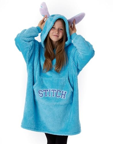 Disney Lilo & Stitch Ragazze Coperta Indossabile in Blu | Felpa con Cappuccio in Pile Snuggle Character per Bambini | Pullover Pesante Loungewear | Regalo di Merchandising Film d'animazione