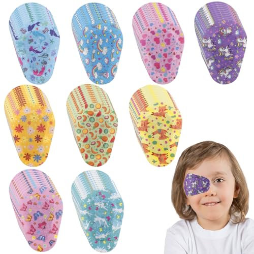 90Pcs Pansements Oculaires Cache Oeil Adhesif Enfant 9 Style Dessin Animé Patch Adhésif Yeux en Coton Respirant pour Ombre Habiller Fille Garçon (A)