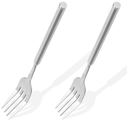 2uds Tenedor Extensible, 22-65cm Mango Extra Largo Tenedor Telescópico Extensible Acero Inoxidable Tenedor Retráctil para Cena para Postre Fruta Barbacoa Suministros de Vajilla