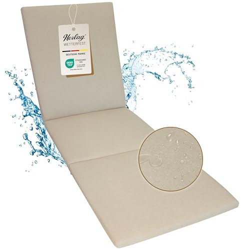 Herlag Liegenauflage Sunny 200x60x4cm | Wetterfeste Liegestuhl-Auflage | Waschbarer Bezug mit RV | Wasserfest & UV-Schutz | Liegepolster für Gartenliege | Öko Tex 100 | Natur