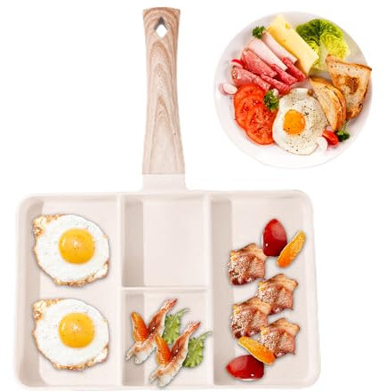 Fulenyi Section Divided Breakfast Pan | Section Versatile Breakfast Griddle with Heat Resistant Handle - Square Meal Skillet for Eggs, Bacon, Pancakes and More