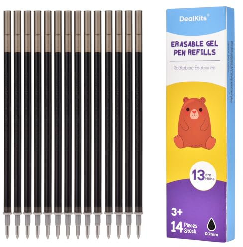14x Radierbare Ersatzminen Schwarz - Kompatibel mit Legami - Stiftespitze: 0.7mm, Höhe: 13cm - Löschbare Nachfüllminen Gelschreiberminen mit Thermosensitiver Tinte - Ideal für Büro-/Schulbedarf