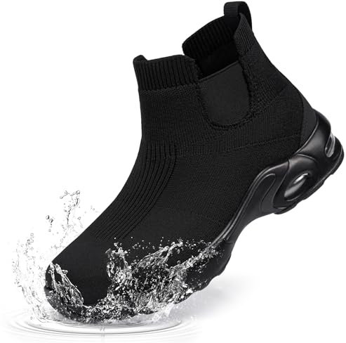 LARNMERN Hombre Zapatos de Seguridad Botas de Chelsea Impermeable Puntera de Acero Slip On Calzado de Seguridad Sin Cordones Acolchado cómodo Transpirable Ligeros Aire Acolchado(38.5, Negro)