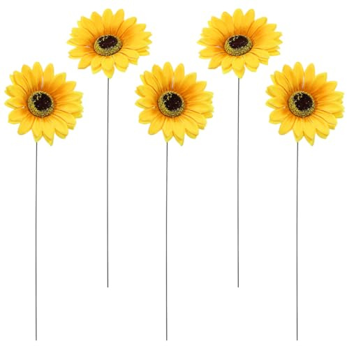 MAGICLULU Piquet De Jardin Tournesol, Décoration Extérieure en Métal pour Pelouse Et Cour, Fleur Artificielle Décorative, Accessoire Paysager pour Villa Potager, Lot De 5 Pièces, 14in