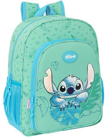 STITCH ALOHA - Mochila Escolar Niño, Mochila Infantil, Adaptable a Carro, Ideal para Niños en Edad Escolar, Cómoda y Versátil, Calidad y Resistencia, 32x12x38 cm, Color Turquesa