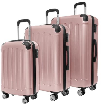TRVLMORE Set Valise Rigide - Lot Valise - 3 Set de Valise de Voyage - Set Valises Rigides 4 roulettes - Luggage - Set 3 Valises - Ensemble Valise - Suitcase Set - Rose