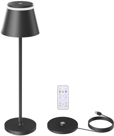 Neoglint Lampada da Tavolo LED Senza Fili Ricaricabile, Lampade da Esterno con Base di Ricarica Wireless e Telecomando, Luci da Tavolo dal Design Moderno con 3 Timer di Temperatura Colore