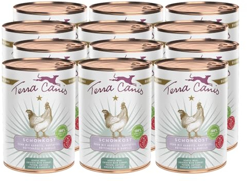 Terra Canis Huhn, Magen-Darm-Schonkost Nassfutter für Hunde, 12x400g | 100% Lebensmittelqualität aller Rohstoffe, leicht verdaulich, ideal bei akuten Magen-Darm-Problemen, getreidefrei