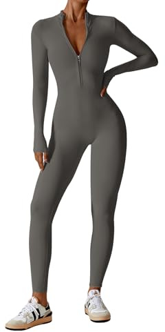 Ecupper Femmes Combinaison Manches Longues Skinny Sport Bodysuit Combinaison Élastique Yoga Jumpsuit Une Pièce Gym fitness
