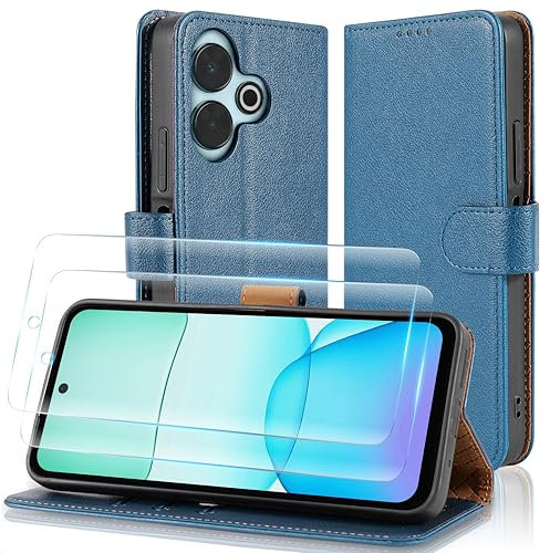 Case Collection 3 in 1 Klapphülle für Xiaomi Redmi 13 Hülle und 2X Panzer Schutz Glas - Leder Handyhülle [RFID-Blockierung] Stoßfest [Ständer] Handy für Redmi 13 Hülle