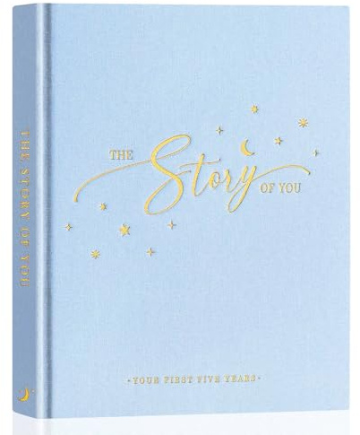Lanpn Baby Erstes 5 Jahr Babytagebuch für Mädchen Junge - Story of You - Leinen Baby Tagebuch zum Eintragen Babybuch 154 Seiten für neue Eltern - Baby Erinnerungsbuch Album Geschenk, Englisch, Blau