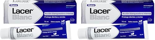 LACERBLANC - Plus 75ml, Pasta Dentífrica Sabor Menta, Acción Blanqueadora, Elimina Manchas Dentales, Previene la Placa el Sarro y la Sensibilidad Dental, Protección de Encías (Paquete de 2)